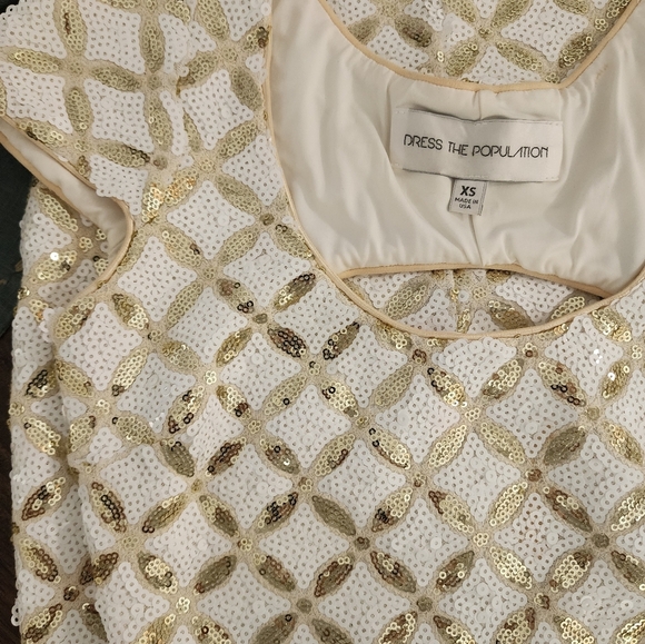 White Gold Sequin Open Back Dress The Population Dress Sz Xs Spring Summer Party - Picture 6 of 6